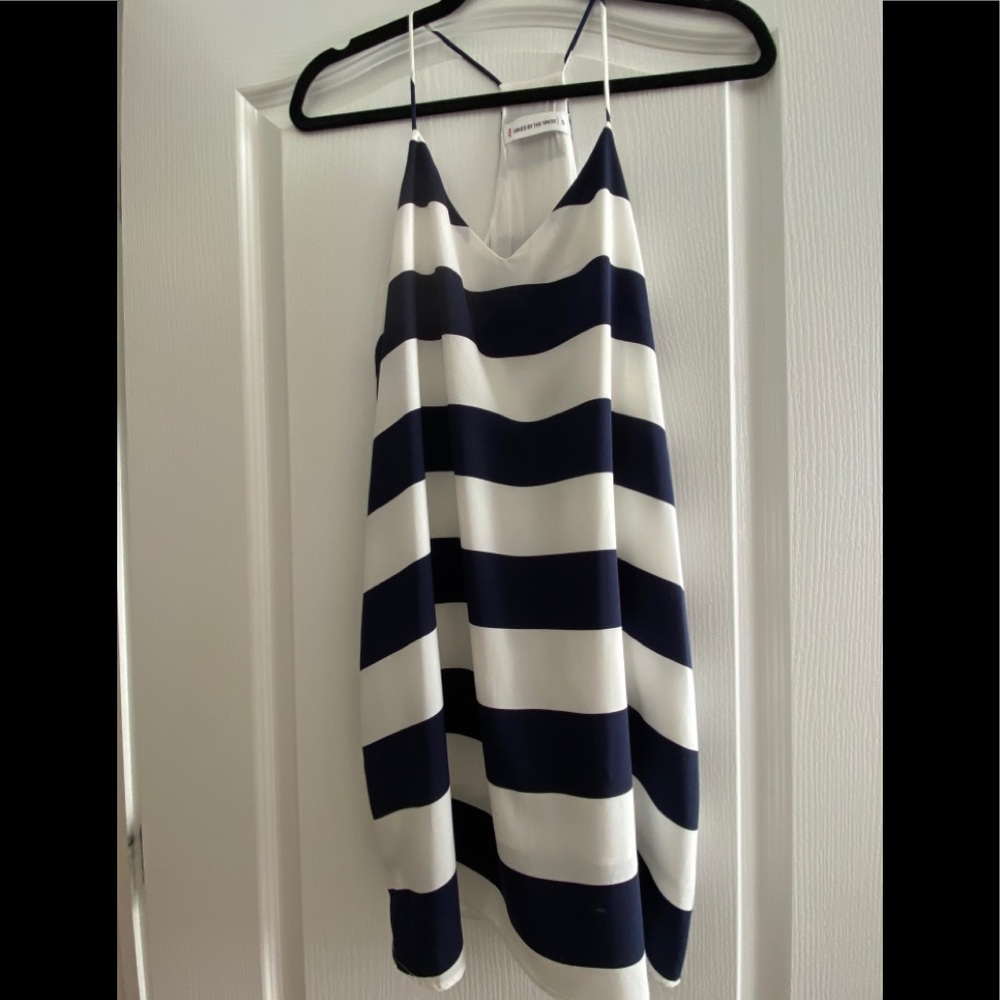 Navy & white striped racerback tank dress